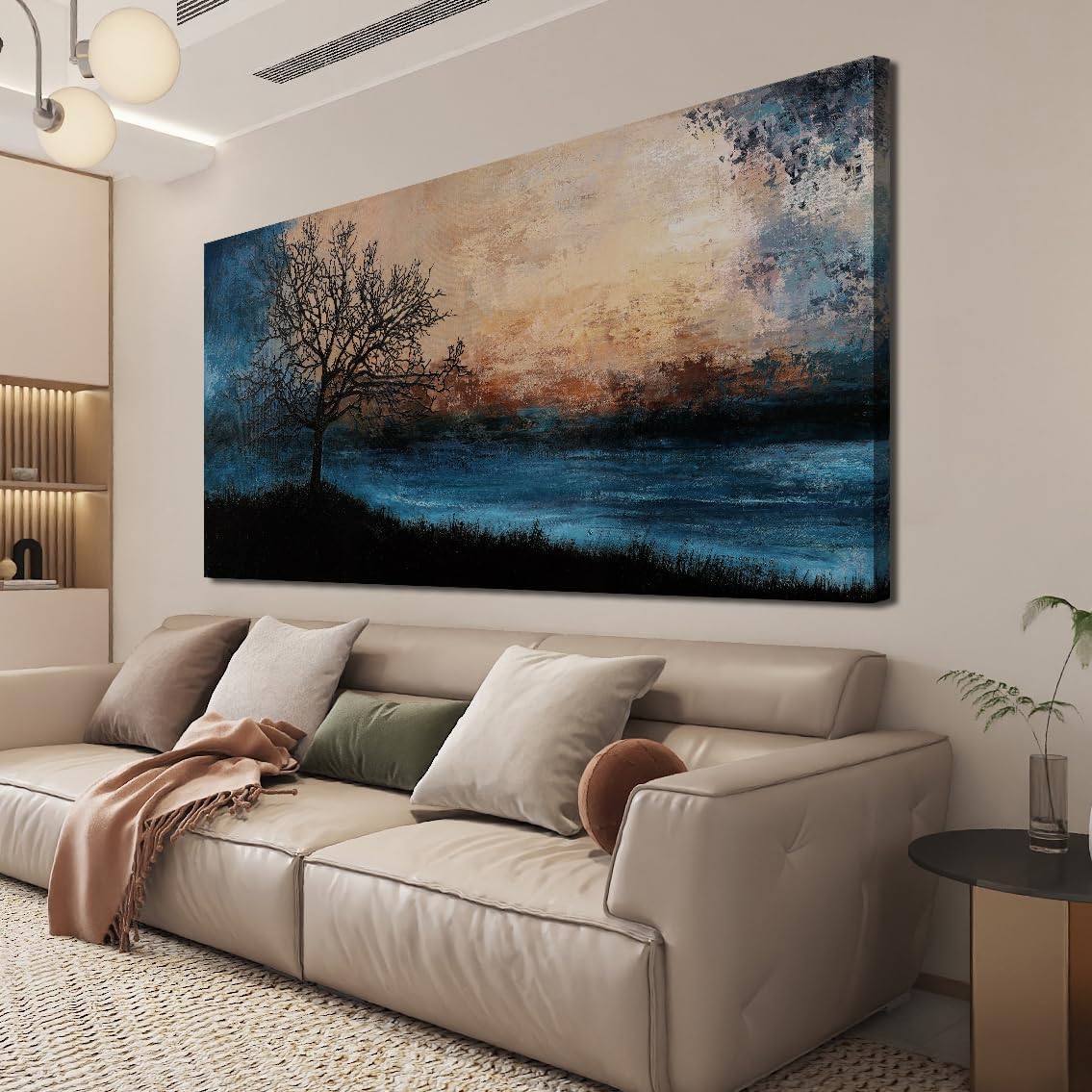 Large Canvas Wall Art for Living Room Artwork for Walls Black Blue Wall Art Decor Canvas Modern Art Wall Decor Nature Landscap Wall Art Decor Prints Art Work for Home Office Kitchen Wall Decor 24"X48"