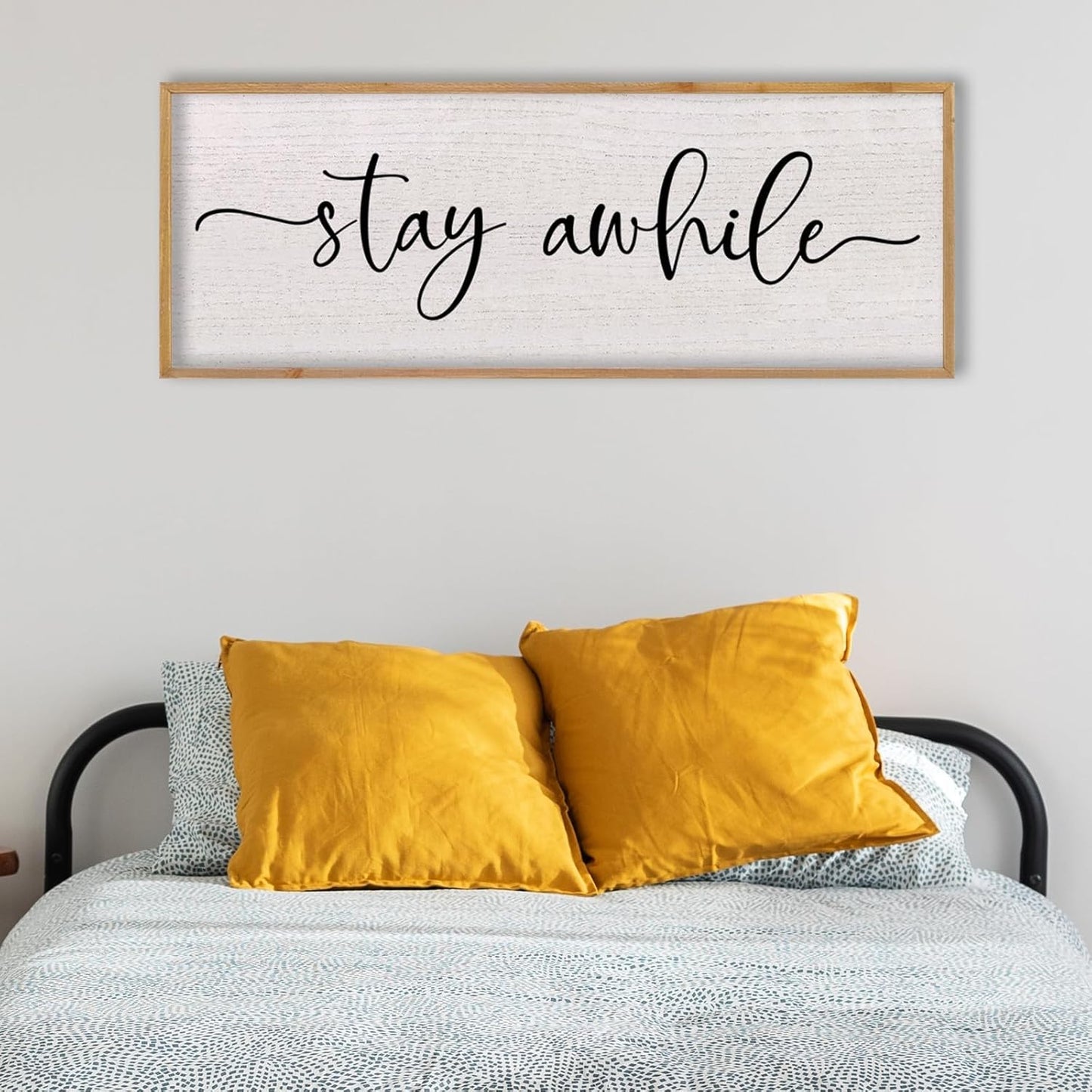 LuZhiQiang Stay Awhile Home Sign Wall Decor 40"X15" Large Solid Wood Frame For Hallway Living Room Entryway Wall Art Hanging (Wood)