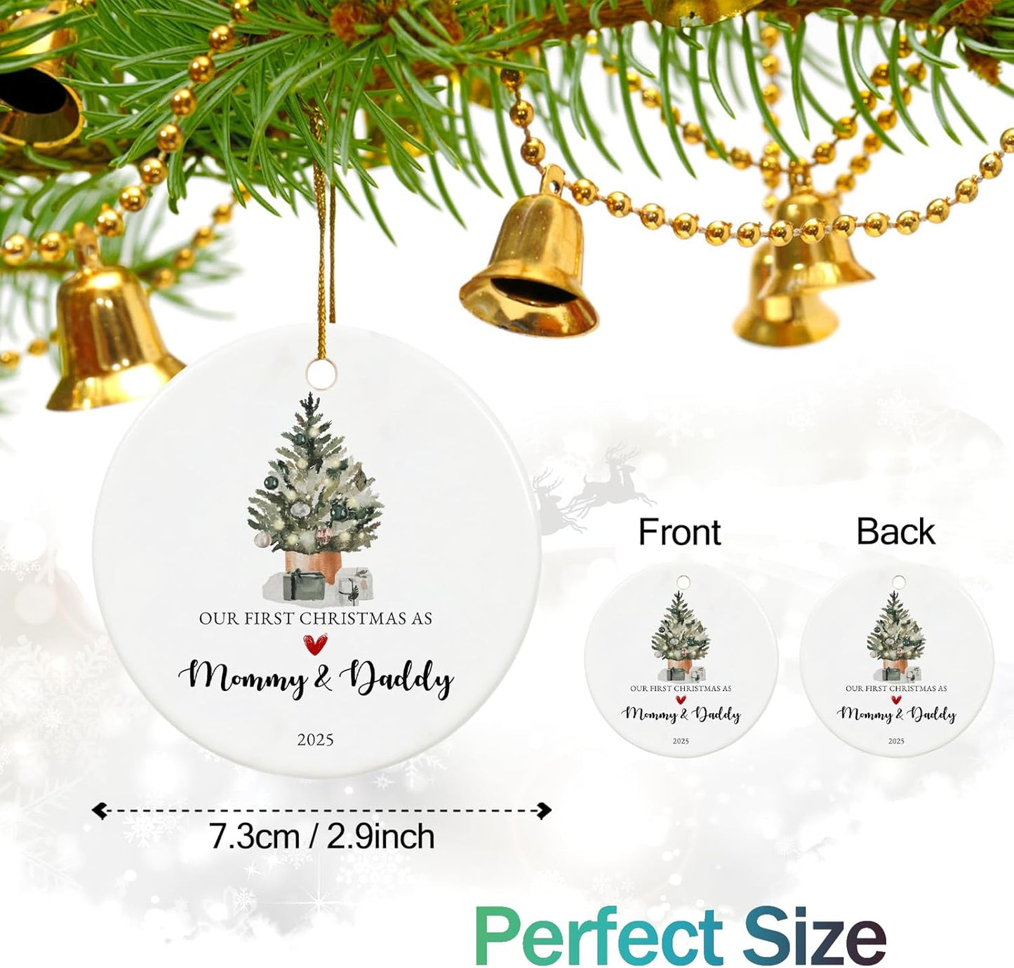 Our First Christmas as Mom and Dad Ornament 2025,New Mom and Dad Gifts 2025, Ceramic Keepsake New Parents Ornaments with Ribbon and Gift Box