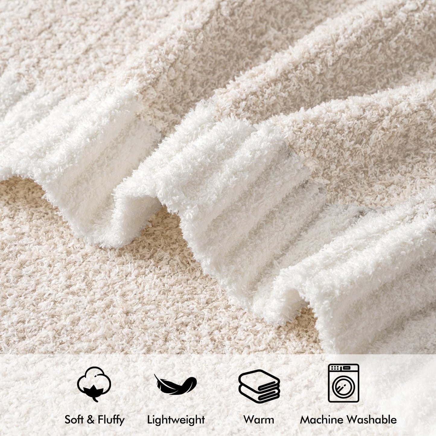 MIULEE Cream Super Soft Throw Blanket for Couch, Cozy Fluffy Warm Throws Knit Blankets for Sofa, Bed, Chair, Living Room, Camping, Picnic, 50 x 60 inch