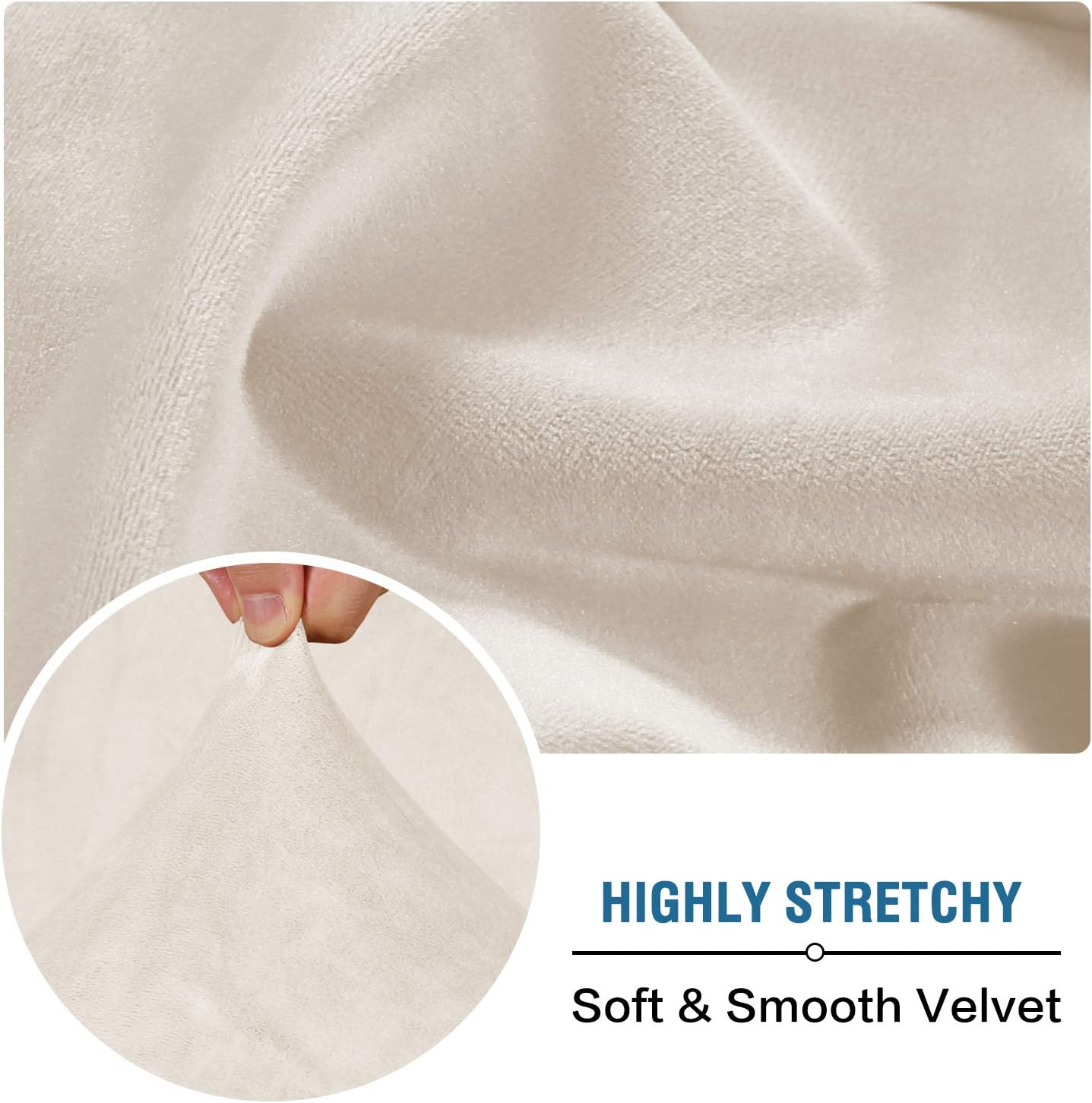 H.VERSAILTEX Velvet Stretch Couch Cushion Cover Plush Cushion Slipcover for Chair Loveseat Sofa Cushion Furniture Protector Seat Cushion Sofa Cover (2 Piece Medium Sofa Cushion Covers, Ivory)