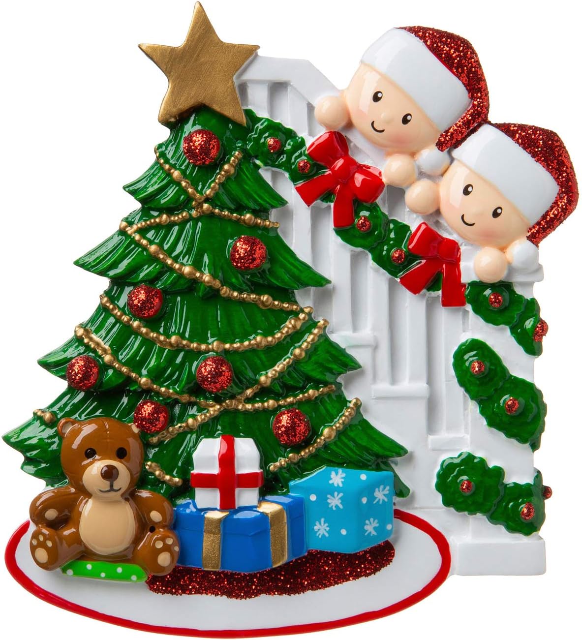 3D Personalized Our First Christmas Ornament 2025 | Peeking Over Staircase Couple Ornaments in Santa Hat Couples Ornament 2025 Family of 2 Unique for a Couple Ornaments Couples Gifts