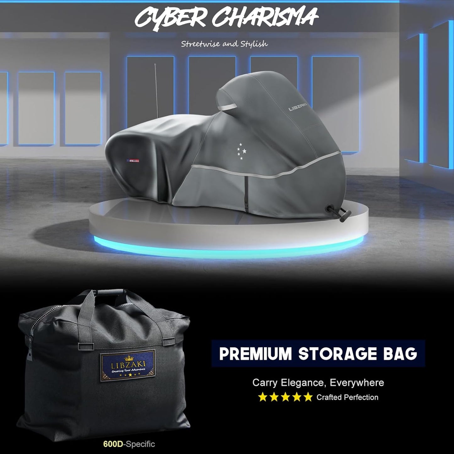 Motorcycle Cover LI LIBZAKI 600D Heavy Duty Storage All Season Universal Weather Waterproof Outdoor Protection 96" XXL Vehicle Cover/Gray