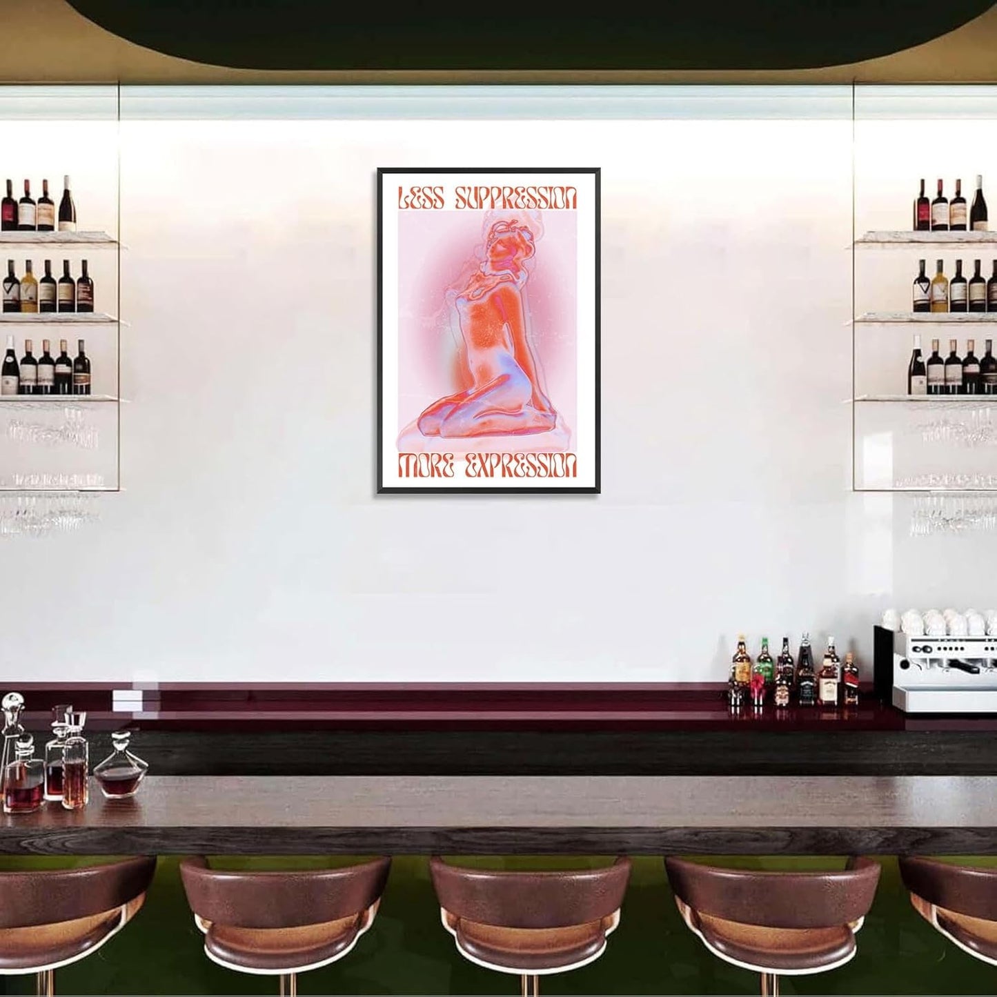 Spiritual Affirmation Art Poster Pink Woman Canvas Wall Art Aesthetic Pictures Sexy Woman Prints Painting Trendy Gradient Aesthetic Wall Decor Living Room Bedroom 16x24in Framed