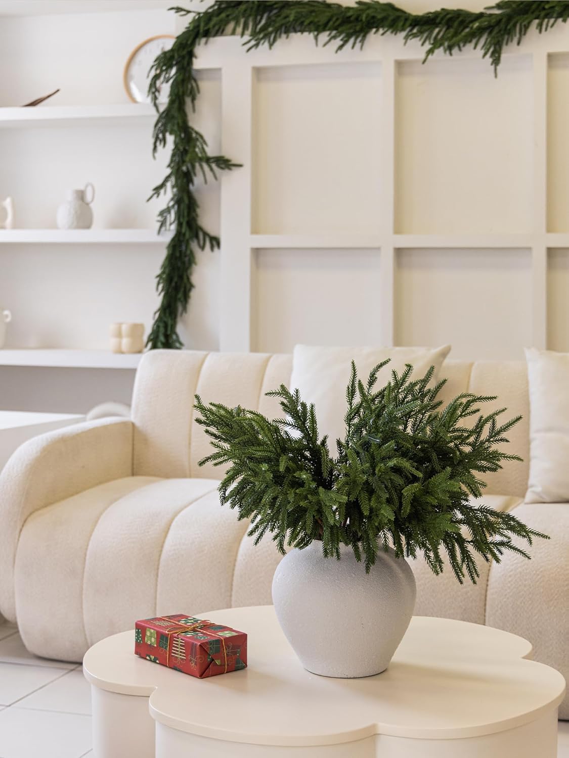 MISSPIN 12 Pcs 19.5 Inches Christmas Norfolk Pine Branches, Norfolk Pine Artificial Christmas Branches DIY Crafts Faux Pine Branches for Xmas Indoor Outdoor Home Decor