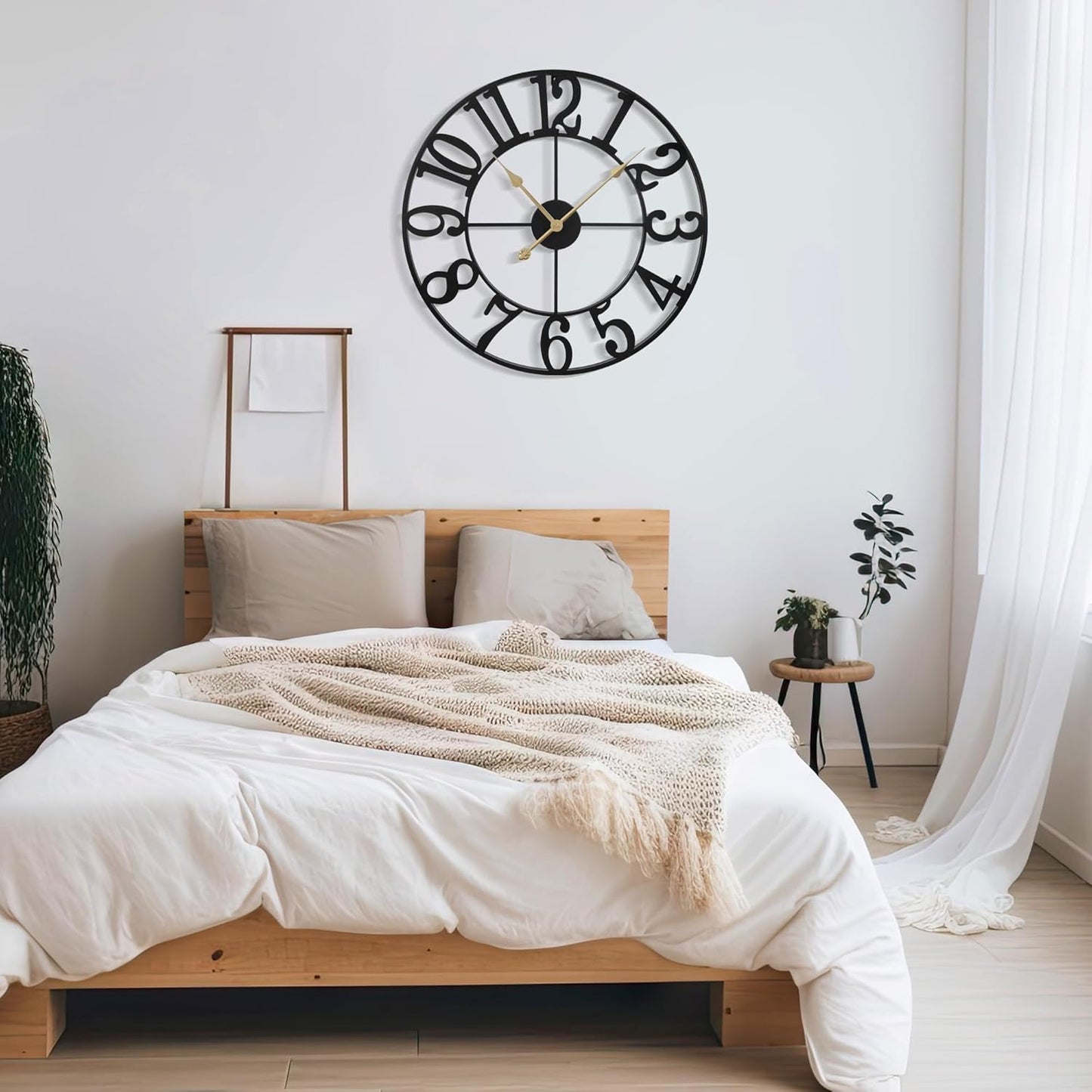 Large Wall Clock for Living Room Decor - 60cm/ 24 Inches Silent Non-Ticking Metal Wall Clocks Battery Operated, Vintage Decorative Modern Wall Clock for Bedroom, Office, Farmhouse Decor