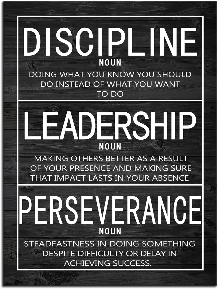 Motivational Inspirational Wall Art Discipline Leadership Perseverance Positive Inspirational Poster Canvas Painting Wall Art Framed Artwork Prints Picture for Living Room Office Gym [30''Wx 40''H]