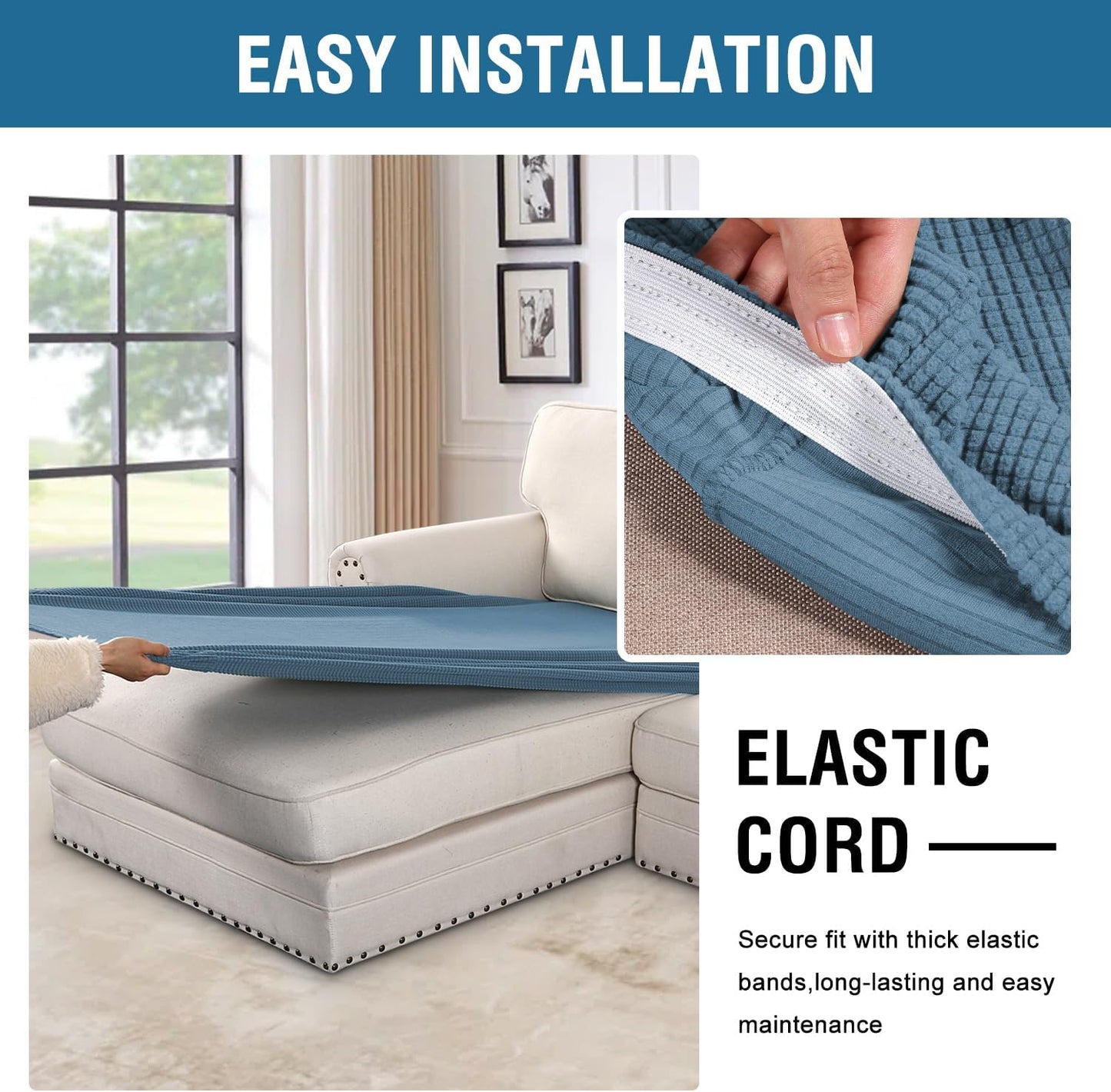 H.VERSAILTEX Super Stretch Individual Chaise Cover Sectional Couch Covers for L Shaped Sofa Both Left/Right Featuring Thick Jacquard Textured Twill Fabric (1 Piece Chaise Cover, Dusty Blue)