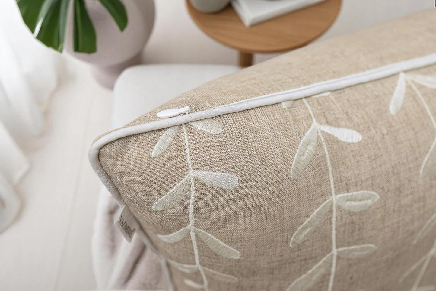 VAGMINE Embroidered Lollipop Pillow Cover - 18x18 Inches Square - 100% Linen Natural Decorative Cushion Cover - Farmhouse Rustic Embroidery - Cozy Accent for Sofa, Bed, Living Room, Neutral Home Decor