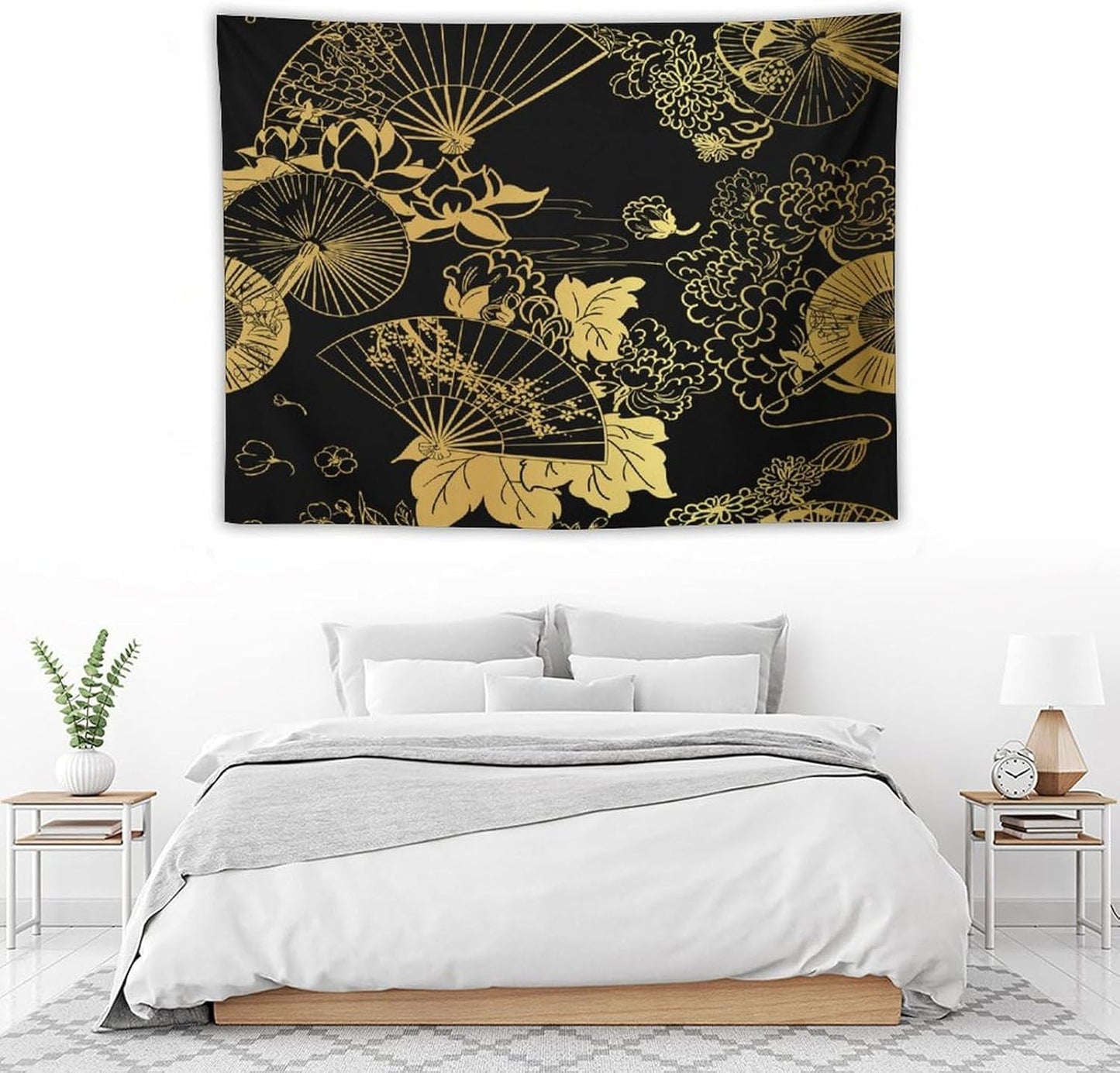 HZOHNAGO Japanese Tapestry Gold Flowers Umbrella Fan Pattern Printed Wall Tapestry Painting Wall Hanging for Bedroom Living Room Dorm 40" W x 30" H