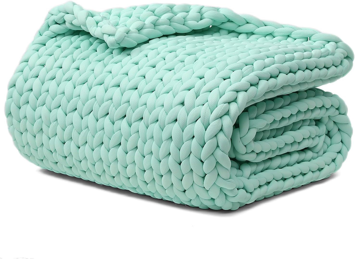 YnM Cooling Chunky Throw Blanket, Medium-Weight, Hand Knitted, Skin Friendly, Ventilated and Breathable, Machine Washable, Home Décor Piece for Couch, Sofa and Bed (Menthe Green, 50x70 Inch)