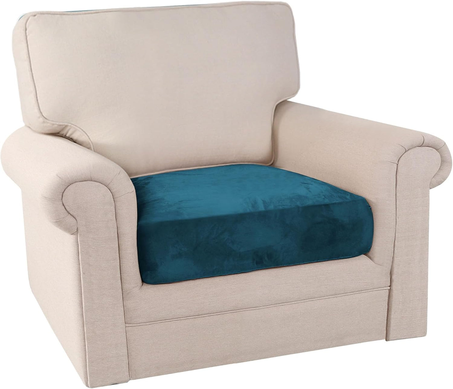 PrinceDeco Couch Cushion Cover Cushion Slipcover for Chair Sofa Cushion Furniture Protector Seat Cushion Sofa Cover for Dog Pet Kid with Elastic Straps Width Up to 29.5", Deep Teal