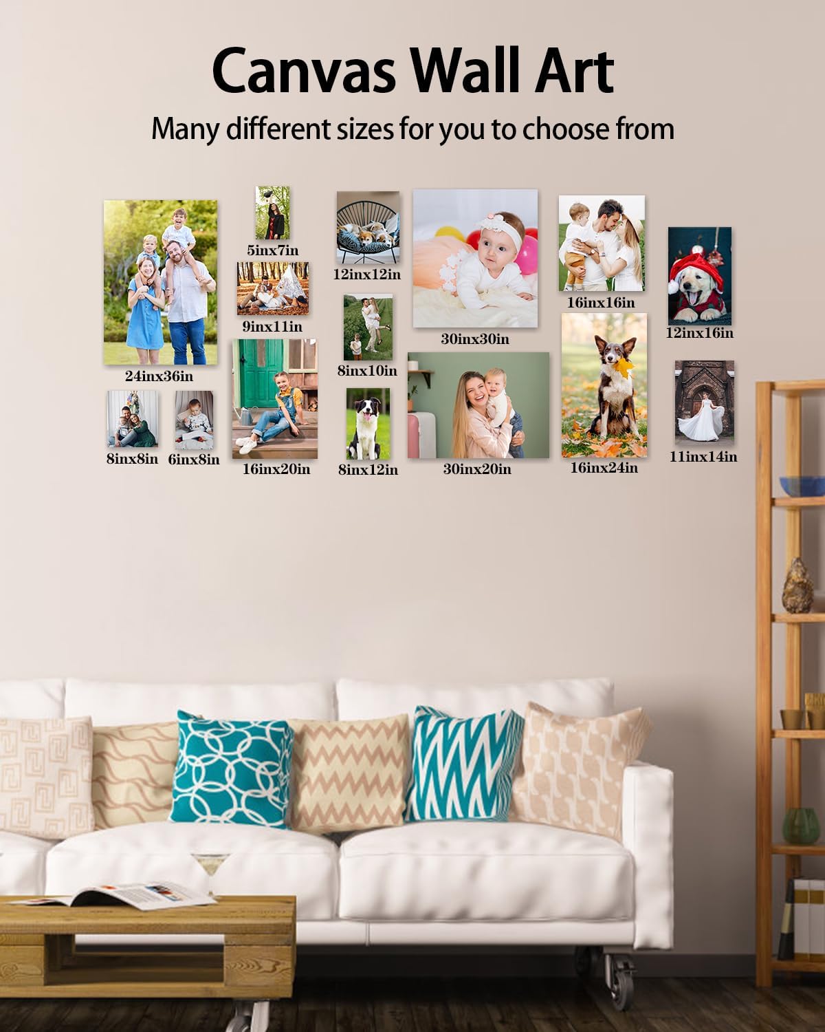 Personalized Custom Canvas Wall Art, Custom Canvas Prints with Your Photos for Living Room, Bedroom, Wedding Pet Baby Family Photo Framed Wall Art, Customized Photo Gift for Family，Friend，Lover，Pet