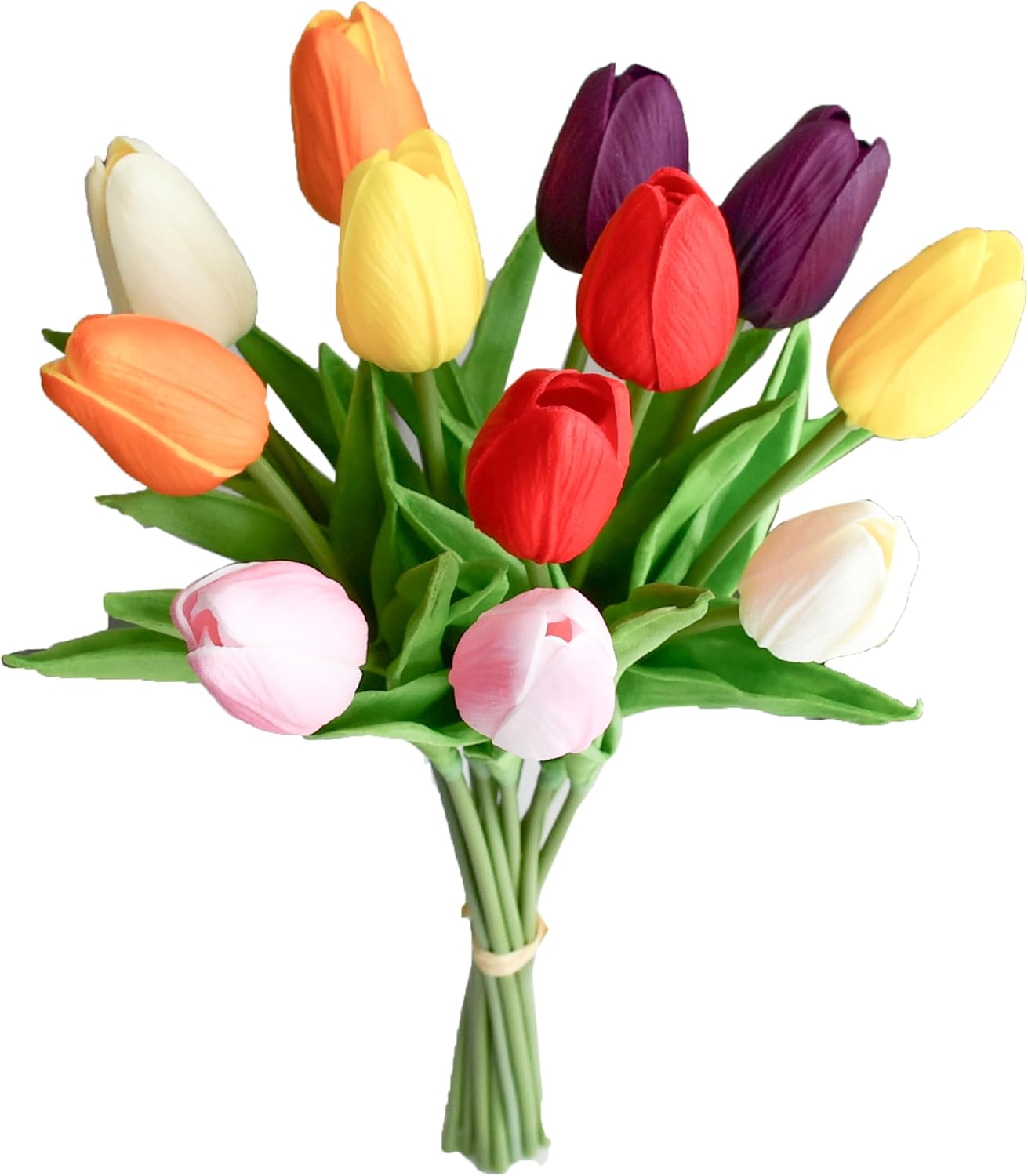Mandy's Artificial Tulips 12 Stems Multicolor PU Faux Flowers for Wedding Home Decor 13.5 Inch