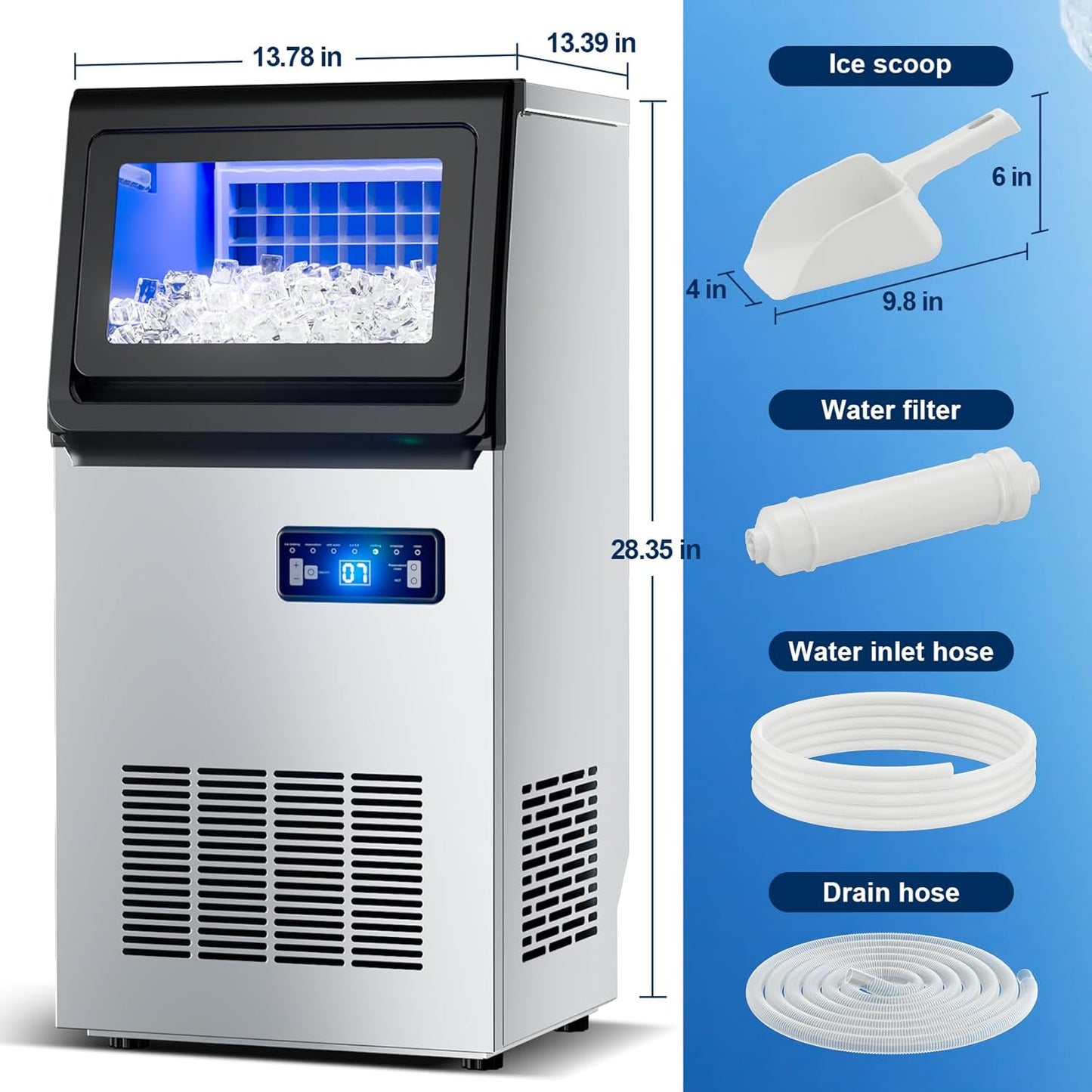 Ice Maker Commercial Ice Machine, 120lbs Per Day, Auto-Cleaning, Countertop Ice Maker with Basket and Scoop, for Home Party/RV Camping