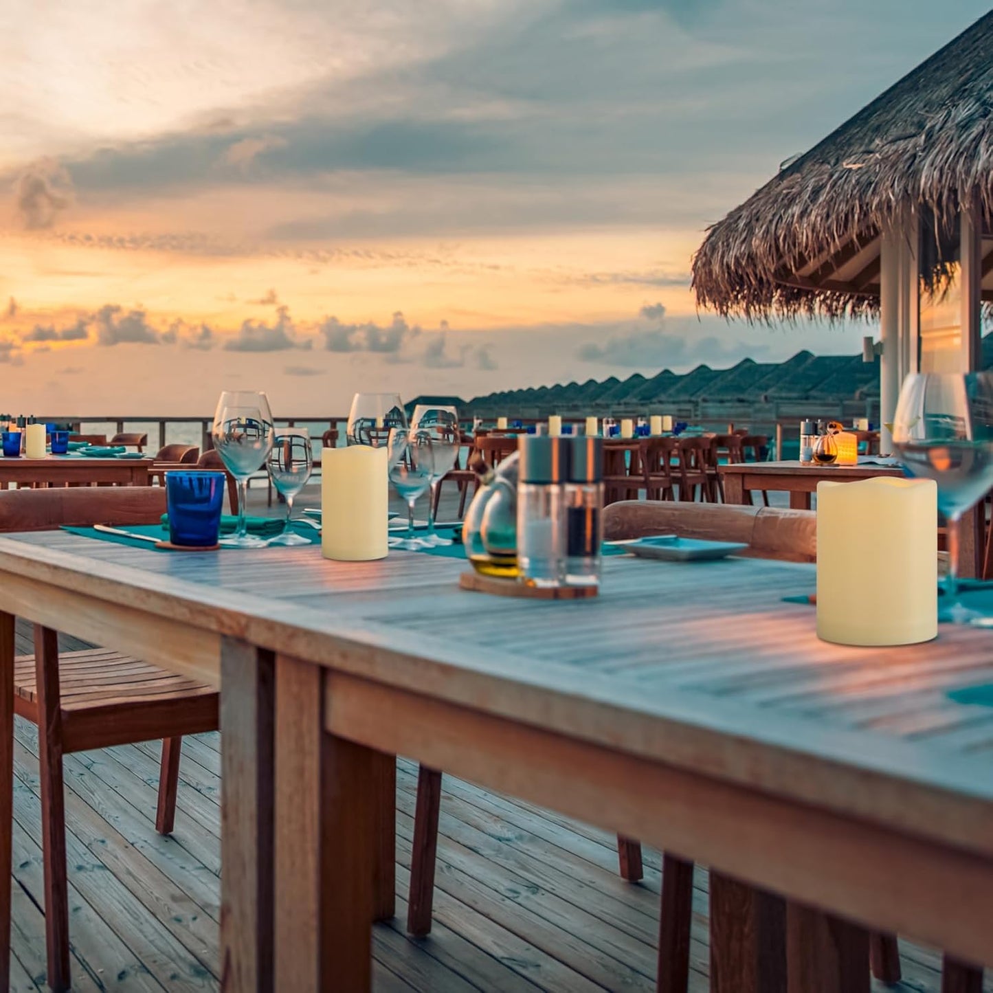 3" x 5" Outdoor Flameless Candles with Remote and Timer, Battery Operated LED Flickering Plastic Pillar Candles for Home Wedding, Ivory, 1 Pack