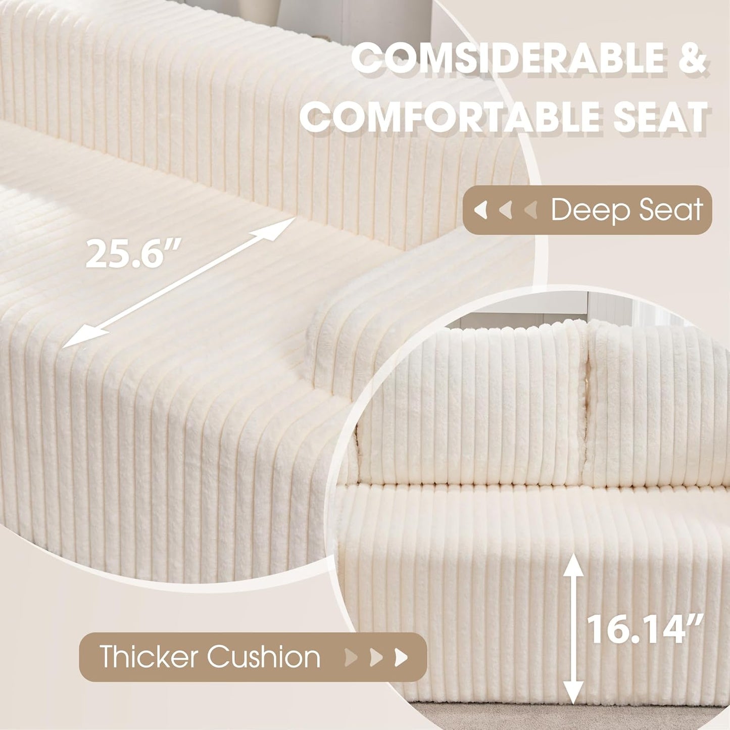 Hobestluk 96“ Modular Sectional Sofa Couches L-Shape Couch 3 Seat Modular Sofa Memory Foam Sectional Couches for Living Room, Cloud Couch with Oversized Chaise (White, Stripe (Right Facing Chaise))