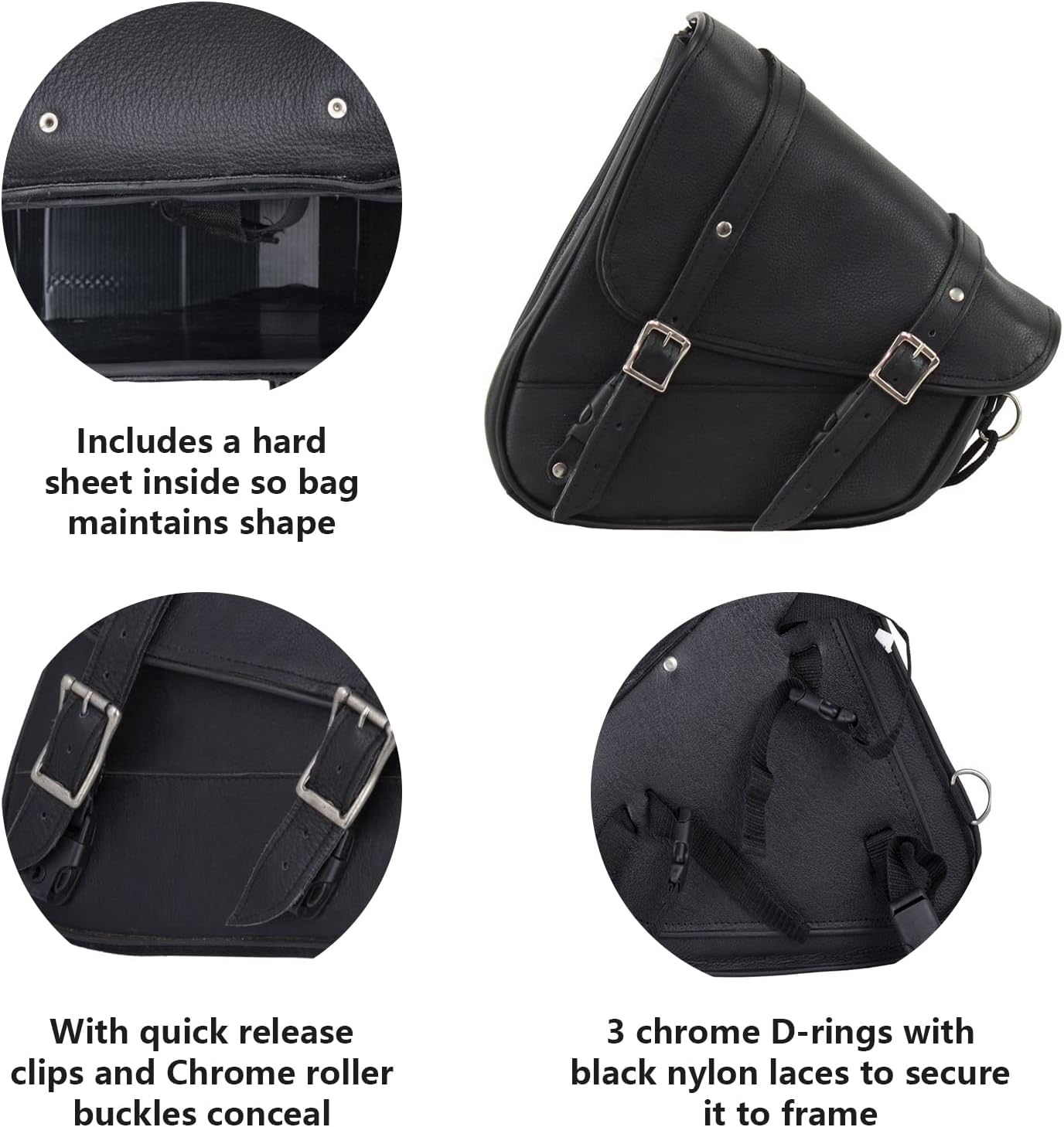 GARGOYLE BELLS Premium Naked Leather Swing Arm Bag For Motorcycle Left Side Solo Bags Saddle Bags For Softails Choppers (Style-1, Black)