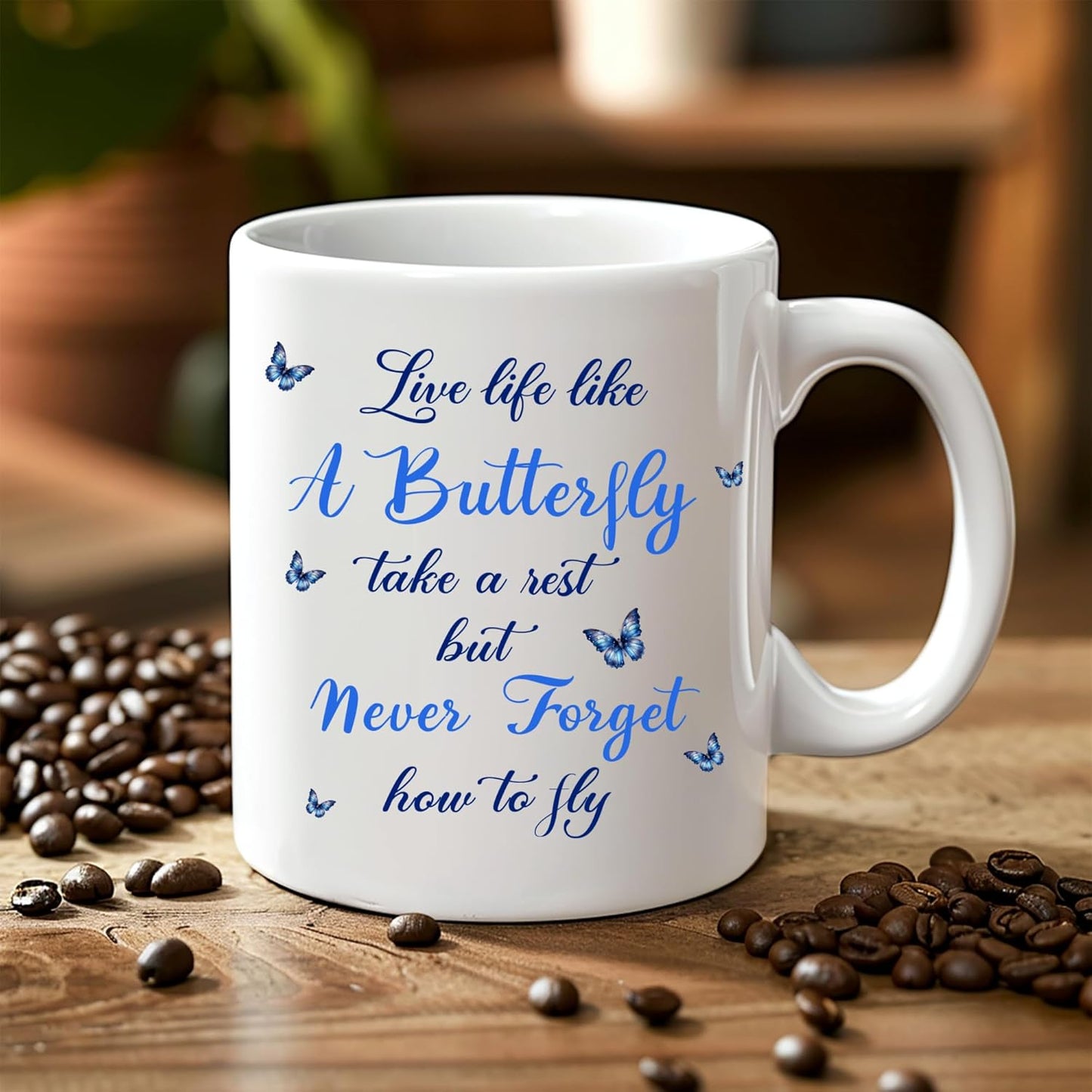Hyturtle Personalized Inspirational Butterfly Mug - Butterfly Gifts For Women Lovers - Animal Gift For Bird Lover Her - Bird Gifts For Mom on Mother Day - Custom Coffee Cup Ceramic Mug 11 Oz 15 Oz