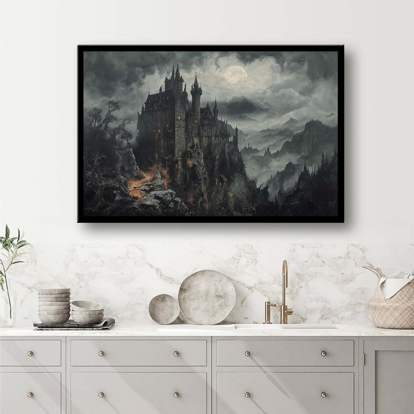 JFHCQJPK Vintage Castle Poster Dark Academy Victorian Gothic Castle Wall Art Poster Moody Mystical Art Print Suitable for Home Living Room Bedroom16x24in Metal blackFramed