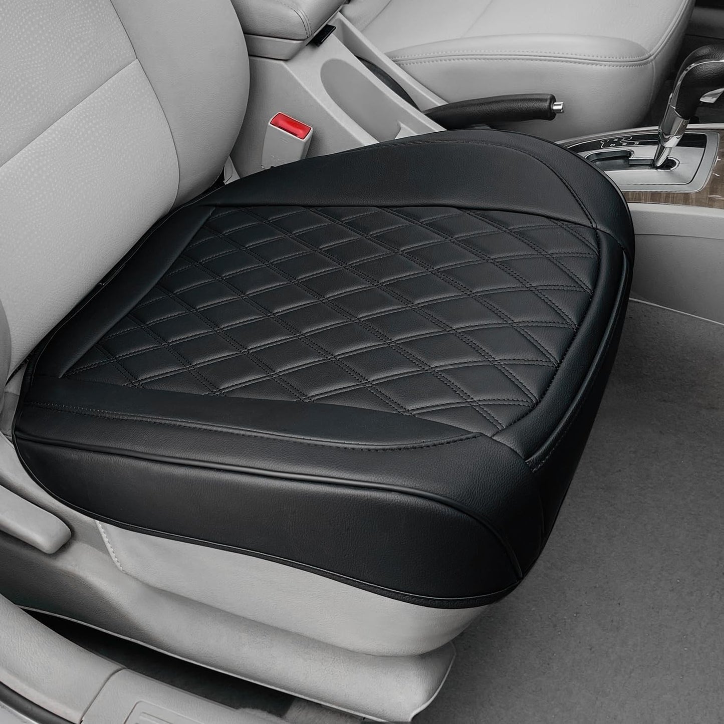 1 Pack Leather Front Car Seat Cover Bottom Car Seat, Anti-Slip and Full Wrap Driver Car Seat Protectors, Luxury Waterproof Bottom Auto Seat Cushion Pad Mat for Most Vehicles(Black)