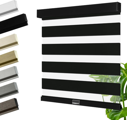 Cordless Zebra Blinds for Windows, Blackout Interior Blinds,Easy to Install,UV Protection,for Offices and Home,Custom Roller Shades, Solid Black, 49" W x 56" H