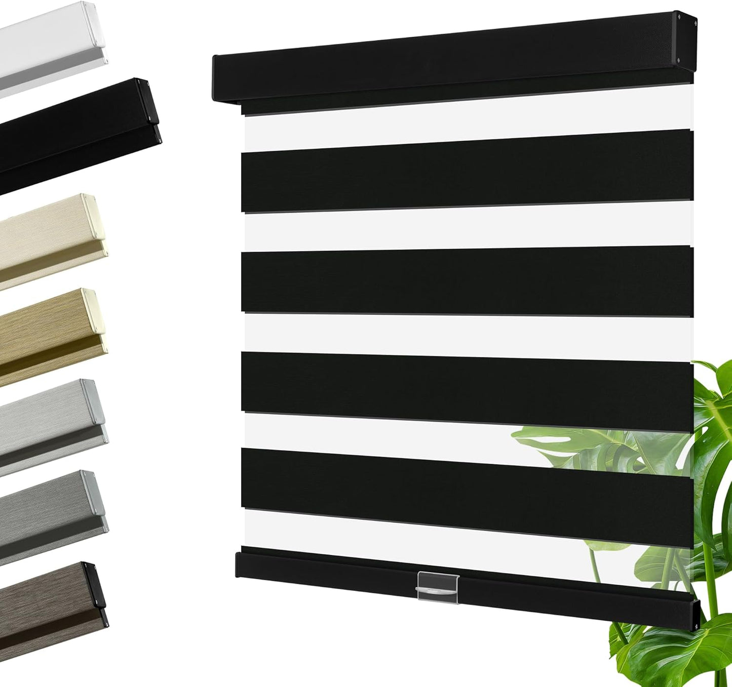 Cordless Zebra Blinds for Windows, Blackout Interior Blinds,Easy to Install,UV Protection,for Offices and Home,Custom Roller Shades, Solid Black, 74" W x 48" H