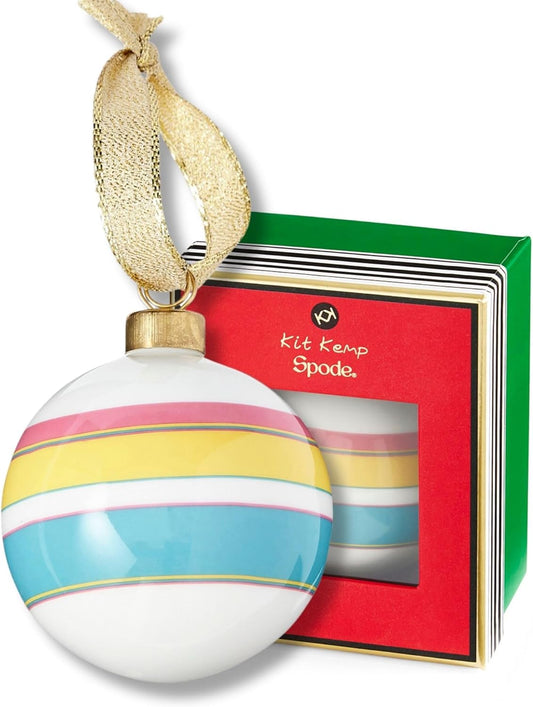 Spode Kit Kemp Christmas Ornament - Calypso Stripe Bauble- Porcelain Handcrafted Festive Charm, Unique Holiday Ornaments with Whimsical Design, Collectible Keepsake Holiday Decoration for Gifting