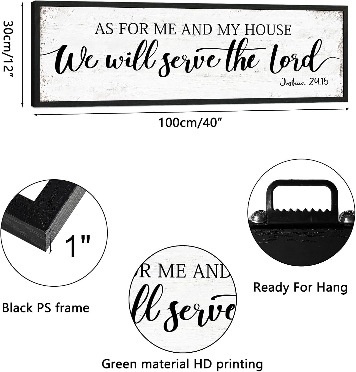 As for Me and My House We Will Serve the Lord Sign: Rustic Family Bedroom Signs Wall Decor Above Bed,Framed Country Wall Plaque Hanging Farmhouse Bible Verse Sign Christian Art Gifts 12" x 40"