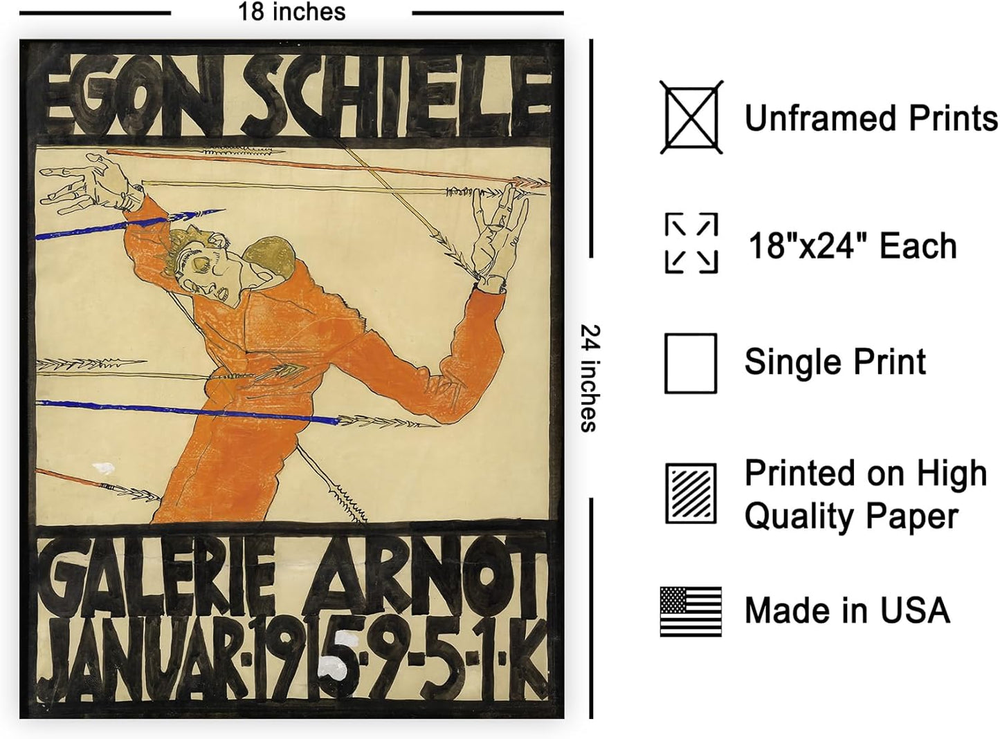 Poster Master Vintage Painting Poster - Retro Expressionism Print - Self Portrait as the Martyred St Sebastian - Gift for Artist, Friend - Wall Decor for Home, Office, 18x24 Unframed Wall Art