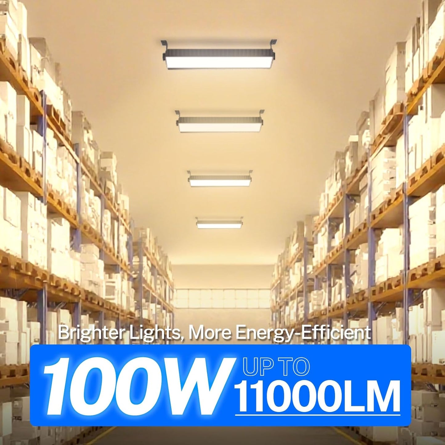 100W LED Shop Light, 11000LM 3000K Warm White Plug in Garage Light with 6FT Power Cord, IP66 Waterproof Work Bench Shop Lights for Garage, Workshop, Warehouse, Outdoor, Yard, Garden