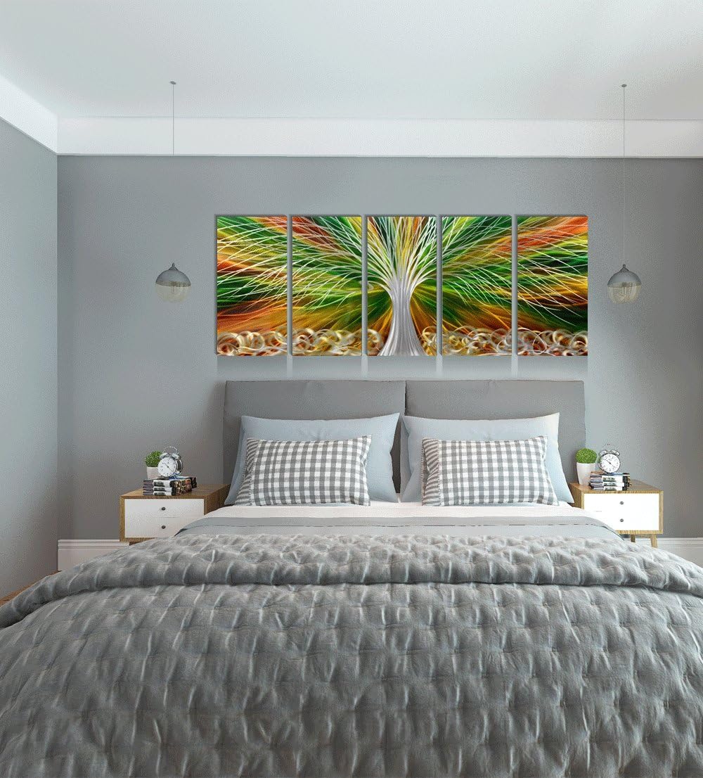 Yihui Arts Abstract Metal Wall Art - Tree Of Life Hand Crafted 5 Pieces Panels Large Big Unique 3D Aluminum Modern Contemporary Home Accent