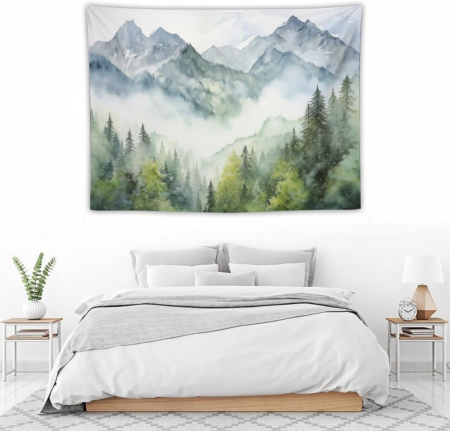 HZOHNAGO Mountain Tapestry Misty Green Forest Mountain Pattern Printed Wall Tapestry Wall Hanging for Bedroom Living Room Dorm 40" W x 30" H