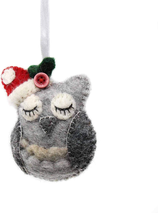 Hand Crafted Wool Felt Christmas or Winter Ornaments from Nepal, Owl Forrest Animal (GLG60036-01)