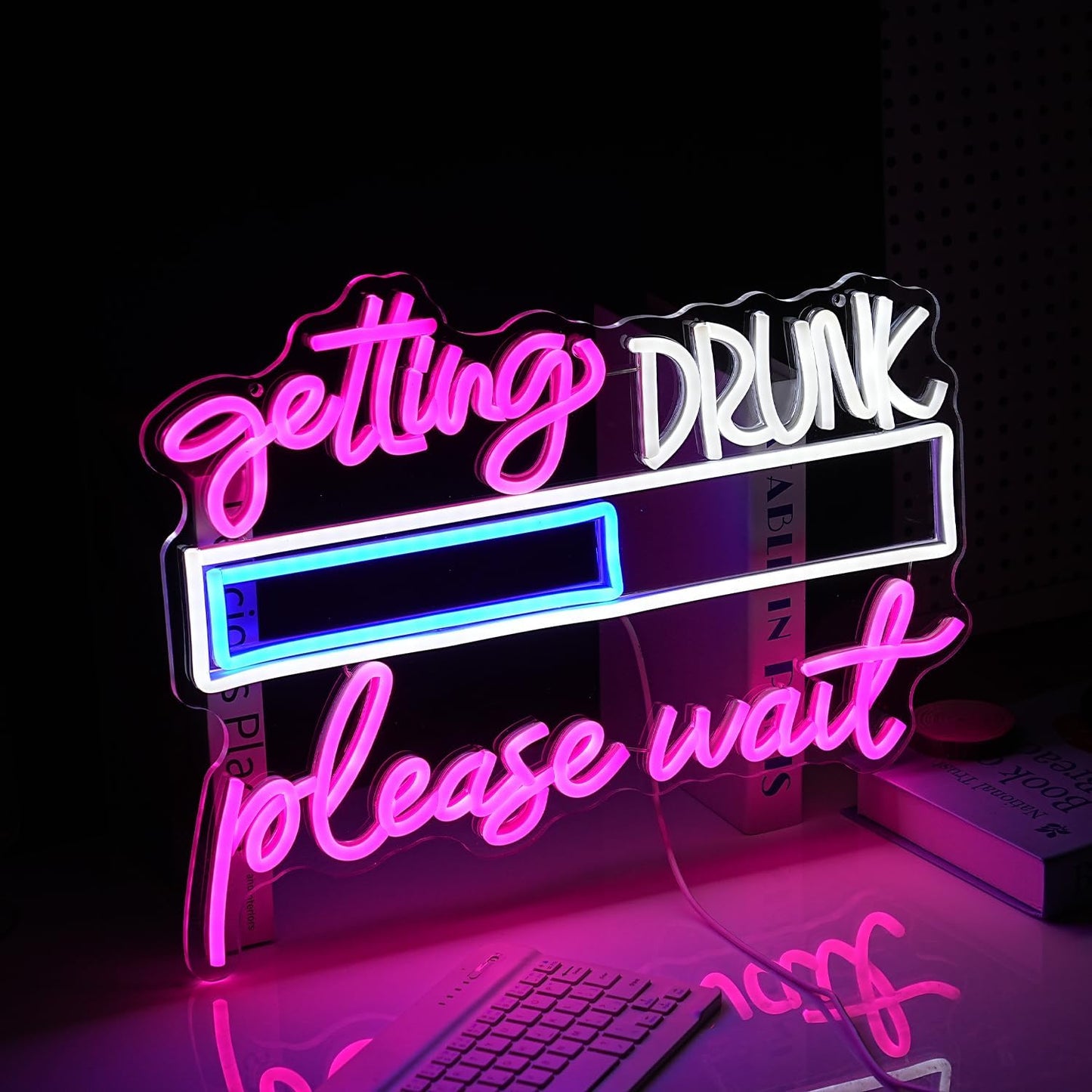 Drink Please Wait Neon Sign Dimmable Letters Neon Light for Wall Decor USB Powered LED Drinking And Wait Light Up Sign for Pub Man Cave Home Bar Restaurant Decor Party(16.7 * 12.8In)