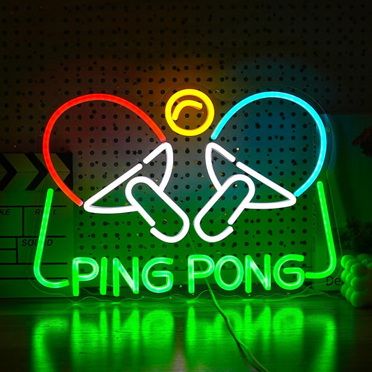 Ping Pong Neon Sign Table Tennis LED Light Up Sign for Wall Decor 16.5*11.4 In USB Dimmable Ping Pong Neon Light for Gymnasium Game Room Bedroom Gift for Table Tennis Enthusiasts(Multicolored)