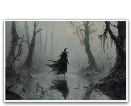 JFHCQJPK Vintage rustic swamp witch poster dark moody wall art gothic horror season halloween print for home decor retro dark moody painting12x16in Frameless