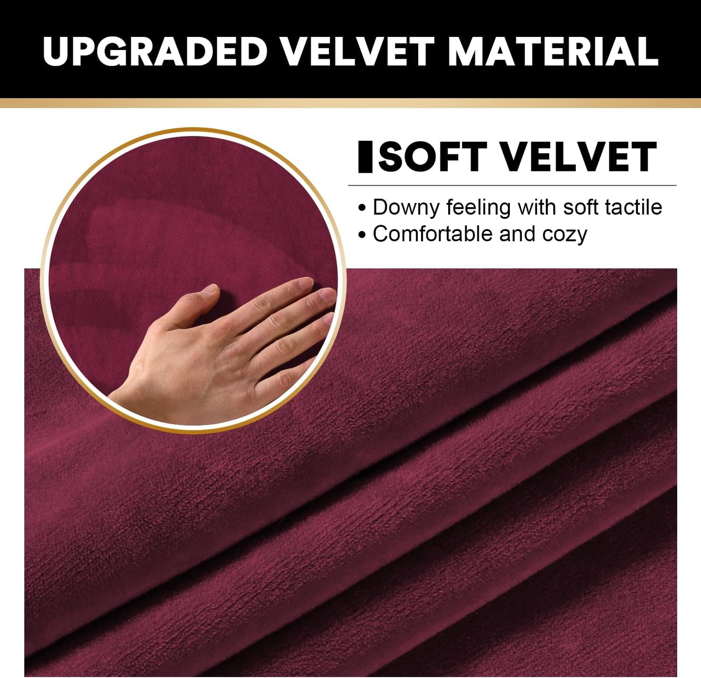 PrinceDeco Velvet Couch Covers - 4 Piece Set for Sectional Sofa (3 Seater + 1 Chaise, Burgundy)