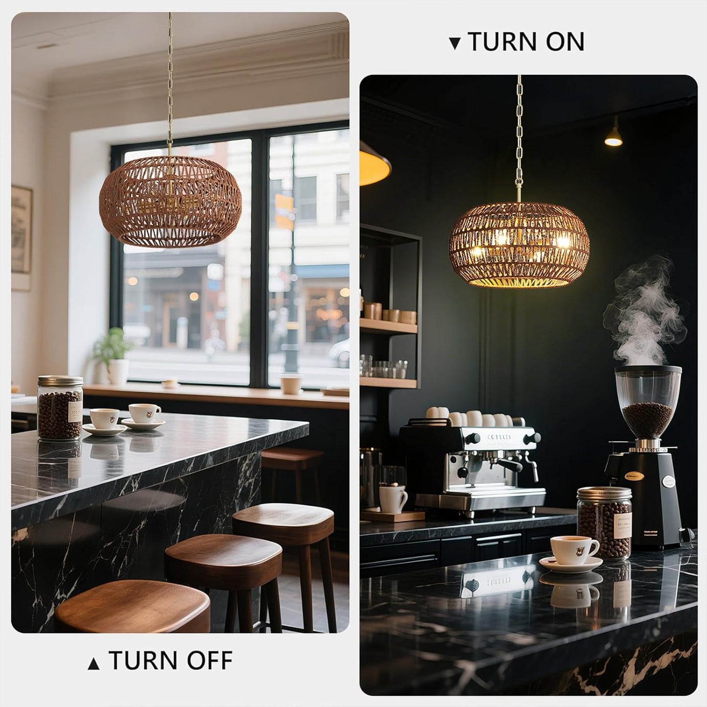 Boho Decor Pendant Light Kitchen Island,Rattan Chandeliers for Dining Room Light Fixture,Modern Farmhouse Decor Hanging Lights for Bedroom Living Room