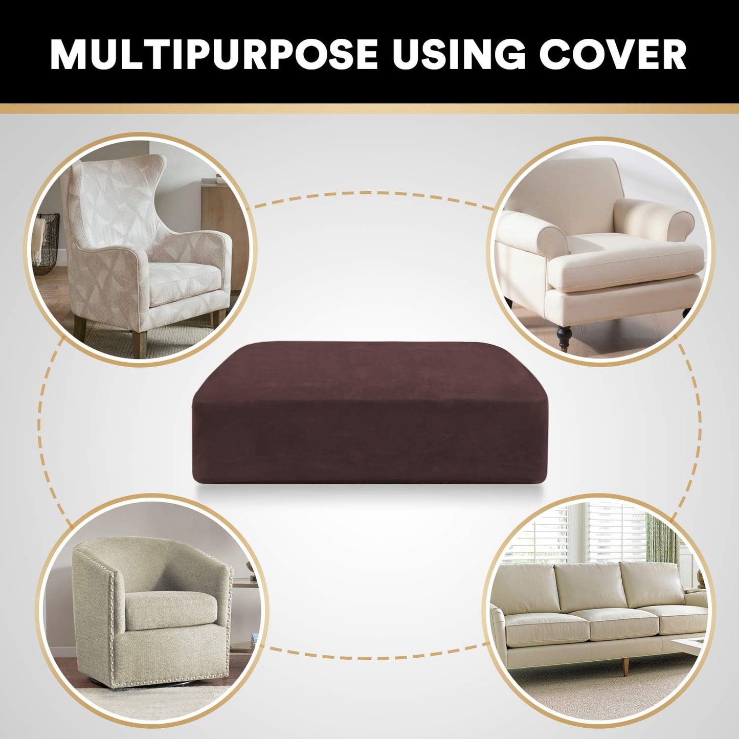 PrinceDeco Couch Cushion Cover Cushion Slipcover for Chair Sofa Cushion Furniture Protector Seat Cushion Sofa Cover for Dog Pet Kid with Elastic Straps Width Up to 29.5", Brown