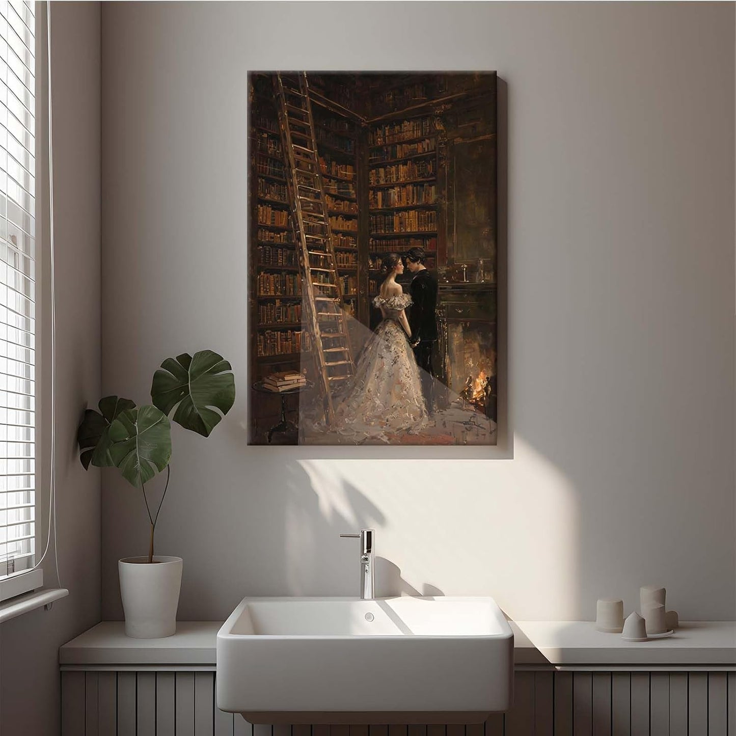 JFHCQJPK Gothic retro library scene decoration melancholy calm art college style wall aesthetic antique style home decoration suitable for bedroom living room24x36in Frameless