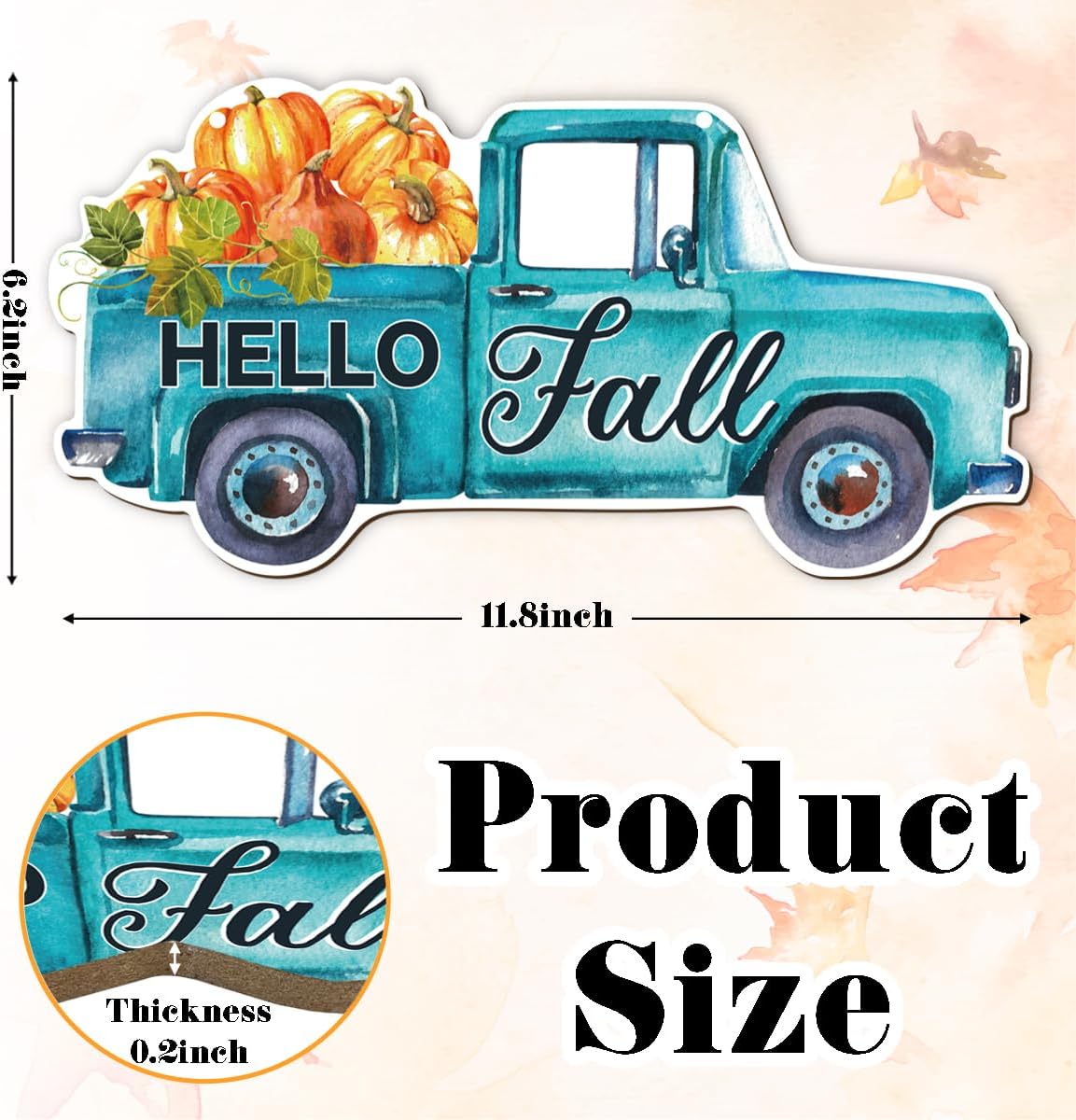 Fall Door Hanger - Pumpkin Welcome Sign, Hello Fall Wood Hanging Decors, Rustic Thanksgiving Decorative for Porch, Indoor Outdoor Autumn Door Decor(Truck), Housewarming Gift, Home Indoor Outdoor Deco