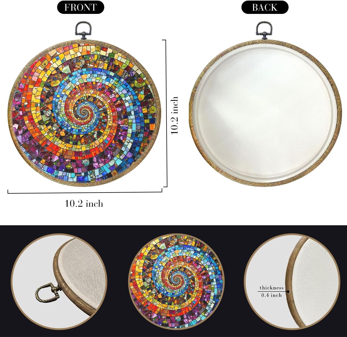 Colorful Glass Style Colorful Geometric Decoration Gift for Art Lovers Framed Round Wall Decor Canvas Wall Art Hanging Prints Artwork for Home Nursery Bedroom Living Room Decorations 10.2X10.2 Inch