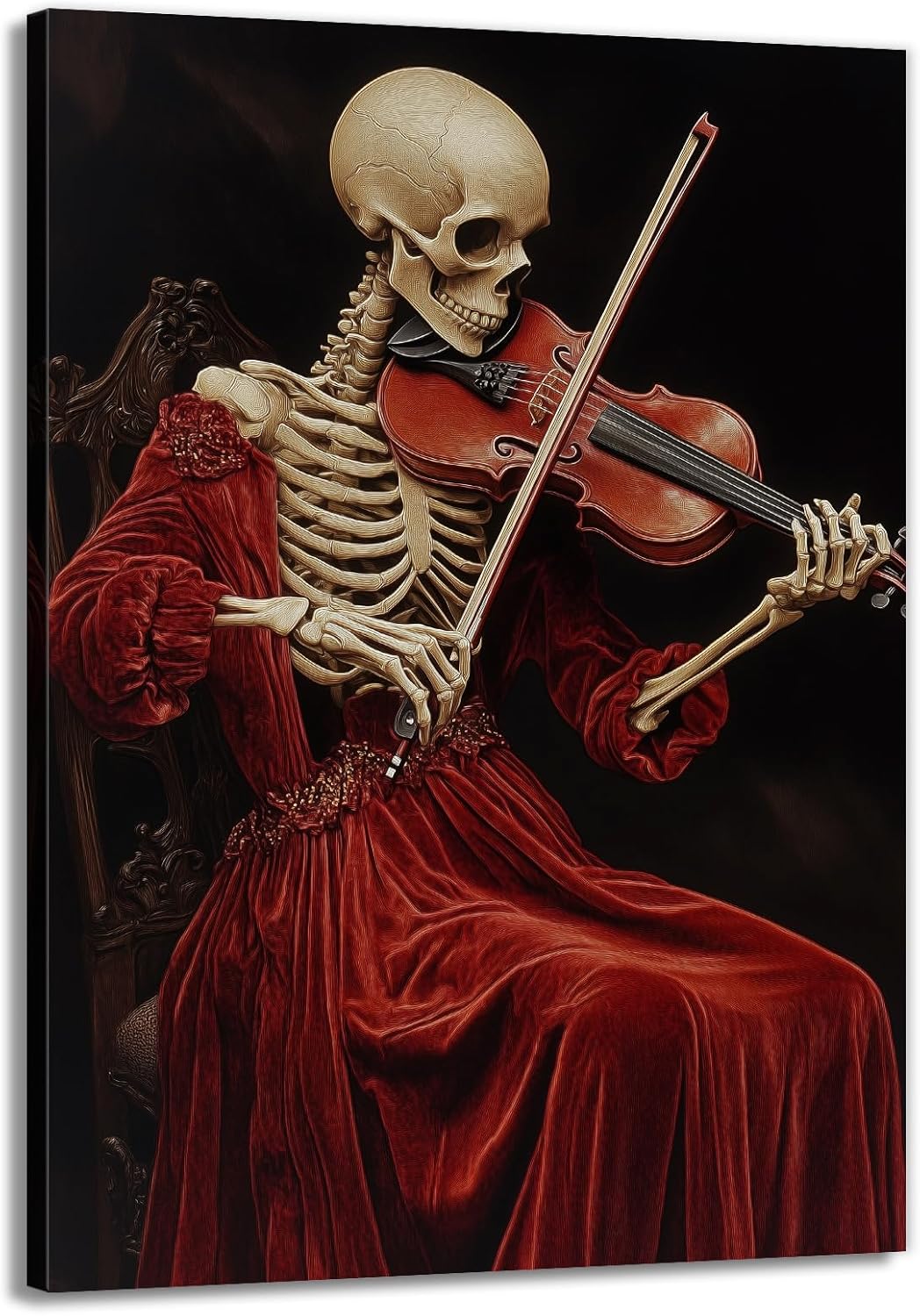 OAAPITI Gothic Skull Violinist Wall Art Macabre Musician Canvas Print Edgy Dark Art Vintage Halloween Decoration for Living Room Bedroom Home Wall Decor(Artwork-9,16"x24")
