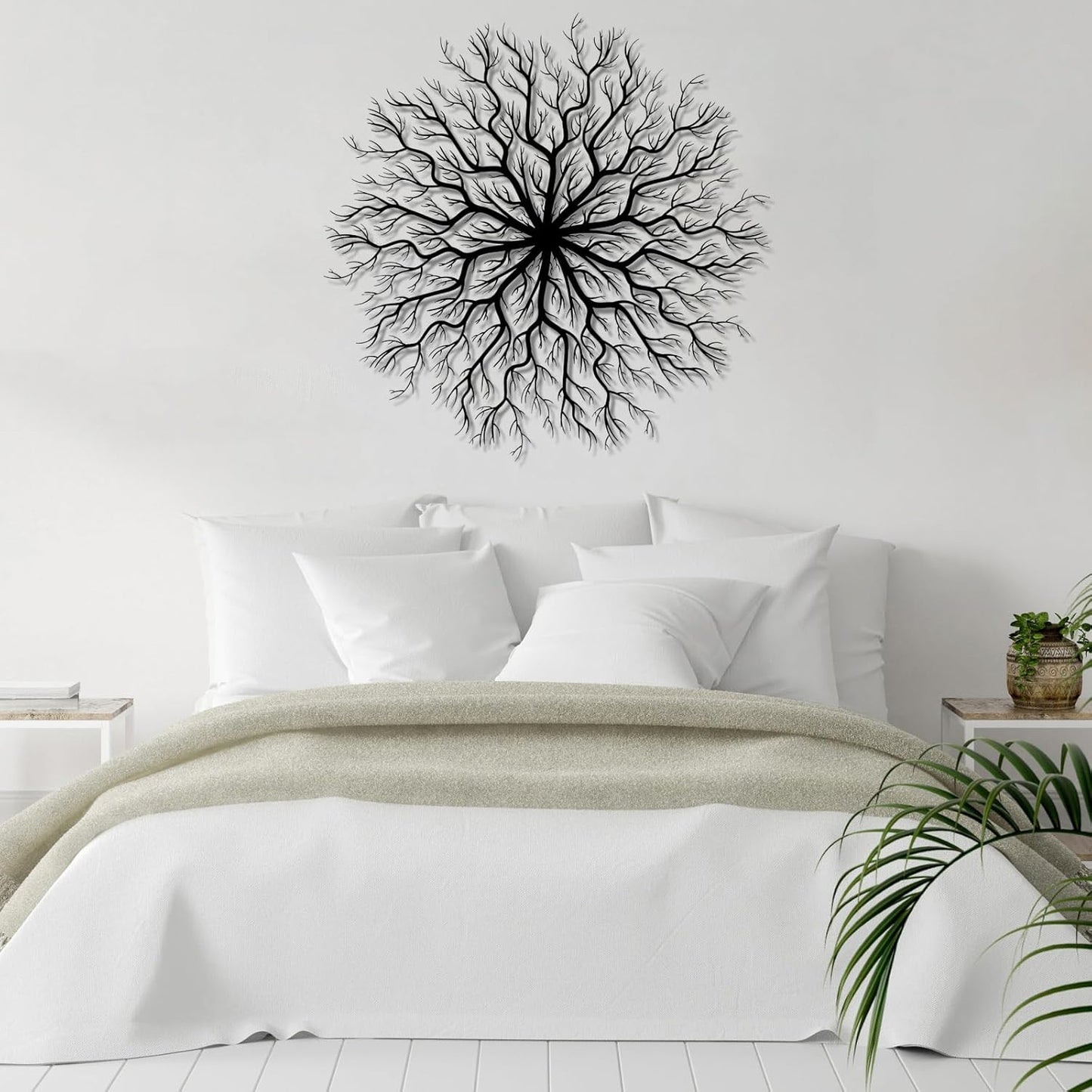 Tree of Life Metal Wall Art, Metal Tree Wall Art, Large Round Sculpture, Round Branch Wall Decor, Large Branch Artwork, Nature Sign, Wall Decor for Living Room, Housewarming Gift (Black, 35"x35"|90x90cm)