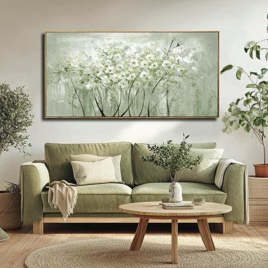 Framed Floral Wall Art Green botanical Canvas 24"x48" Artwork plant print Nature Wall Decor for Home Living Room Bedroom Kitchen Office