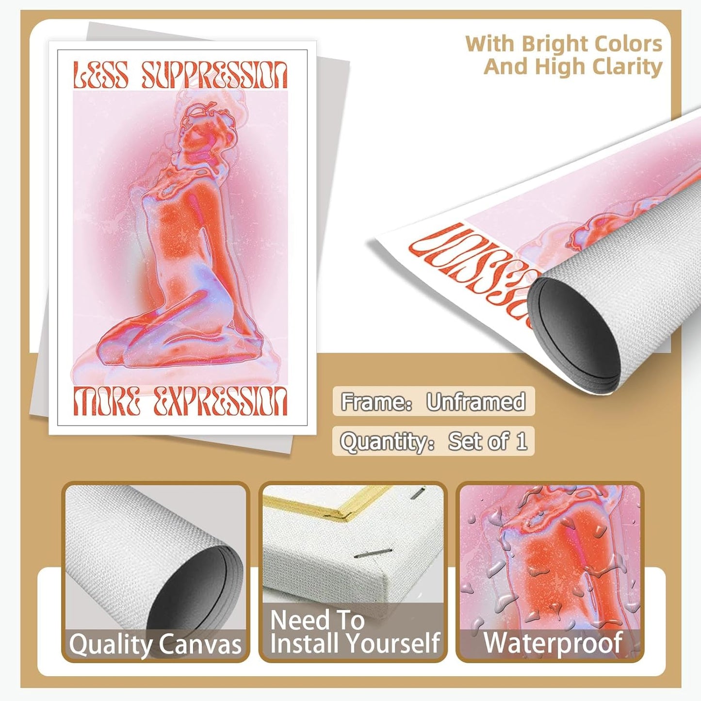 Spiritual Affirmation Art Poster Pink Woman Canvas Wall Art Aesthetic Pictures Sexy Woman Prints Painting Trendy Gradient Aesthetic Wall Decor Living Room Bedroom 12x16in Unframed