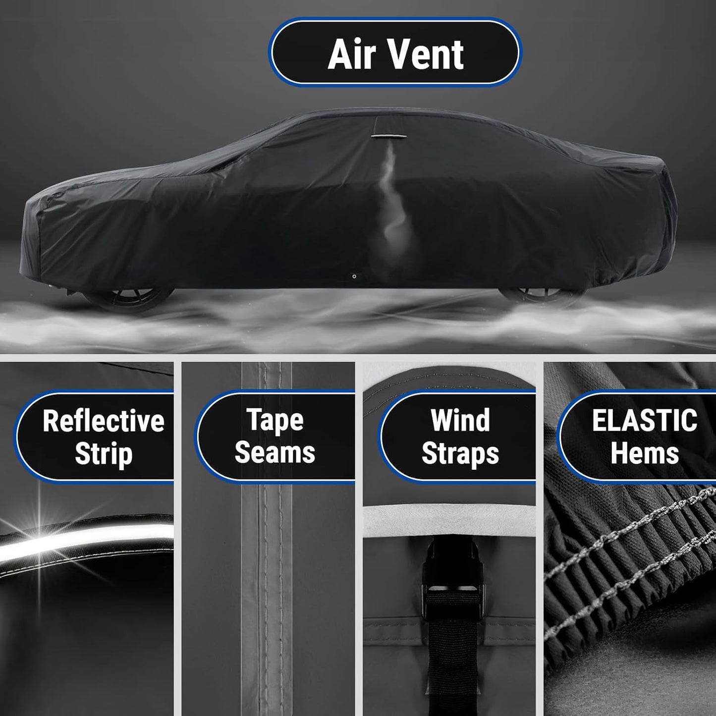 iCarCover Custom Car Cover for Pontiac Firebird (1967-1981) Waterproof All-Weather Rain Snow UV Sun Protector Full Exterior Indoor Outdoor Car Cover (Stripe - Black/Gray)