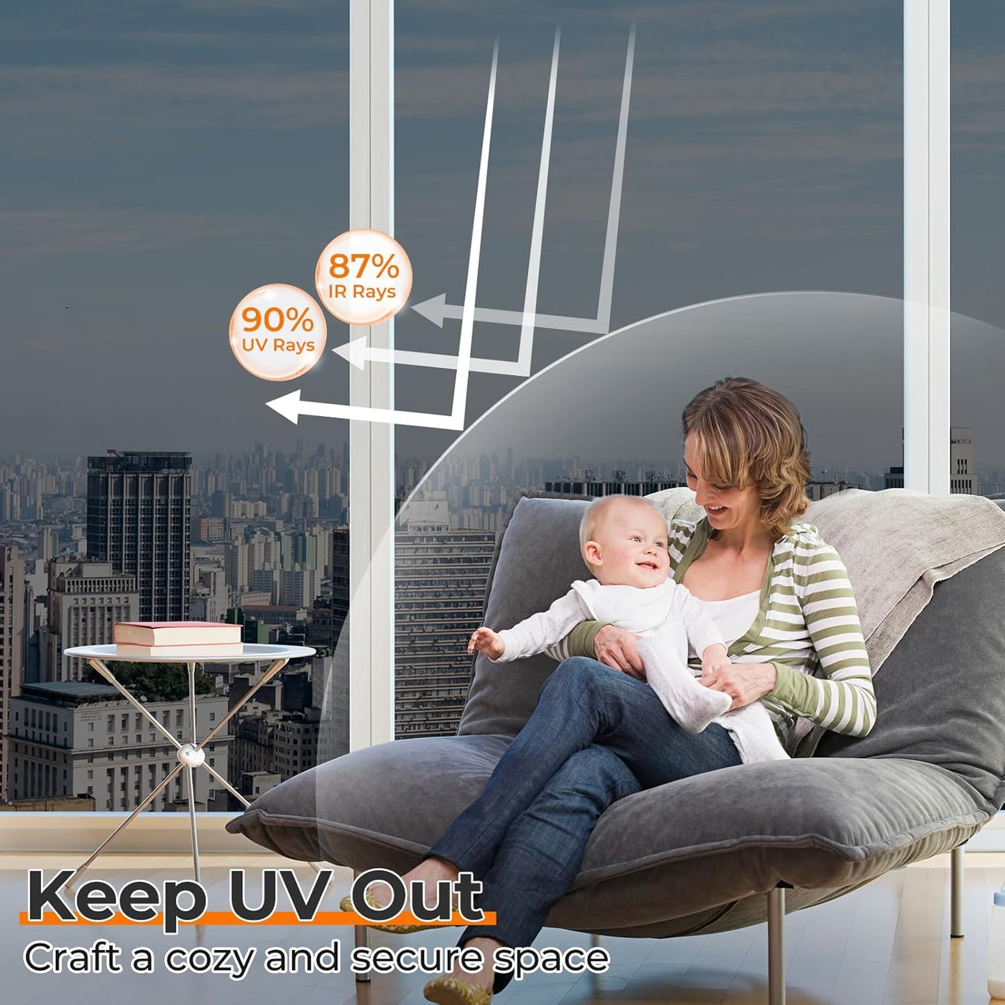 DOWELL Window Privacy Film, One Way Window Tint for Home, Static Cling Anti UV Sun Blocking Reflective Mirror Film, Heat Control See Out Not in Glass Tinting, Black Silver, 35.4" x 78.7"