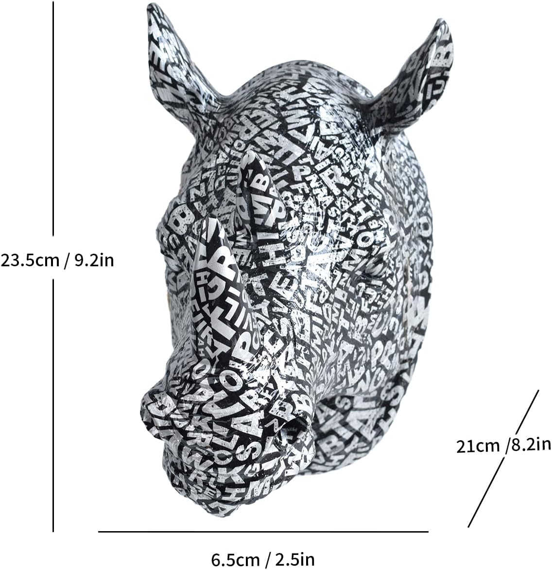 Rhino Head Wall Mount Resin Safari Animal Sculpture, Modern Faux Decor for Living Room Bedroom Office Realistic Wildlife Art Bust Black